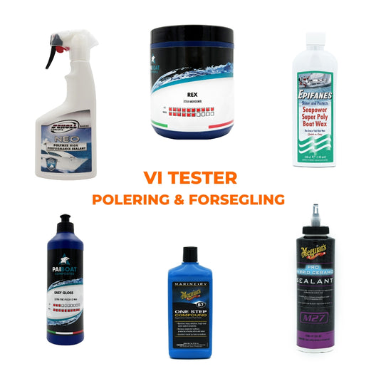 Test av poleringsmidler til båt | Rex, Scholl, Meguiars, Topfinish, Easy Gloss, Turtle, Epifanes og Autosol