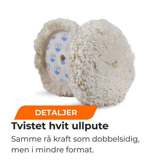 Tvistet ullpute m/borrelås | Grov rubbing (Hvit)