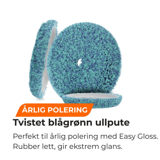 Tvistet ullpute m/borrelås | Lett rubbing (Blågrønn)